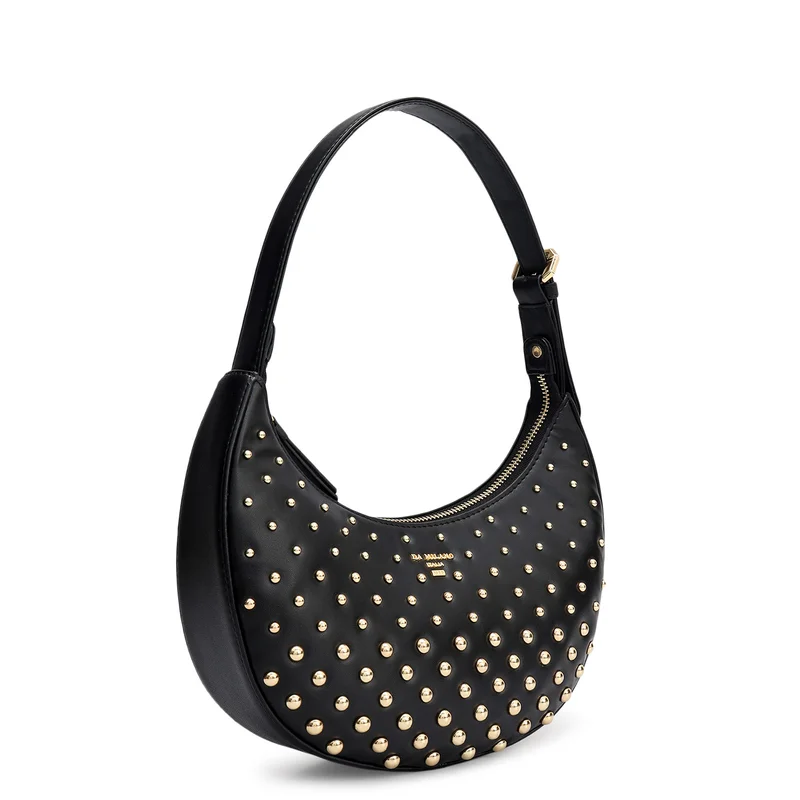 دا ميلانو حقيبة باغيت جلد سادة صغيرة سوداء